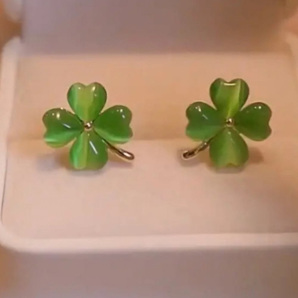 COPY - Shamrock Synthetic Green Opal and Gold Stud Earrings